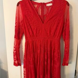 Altar'd State Vibrant Red Long Sleeve Dress